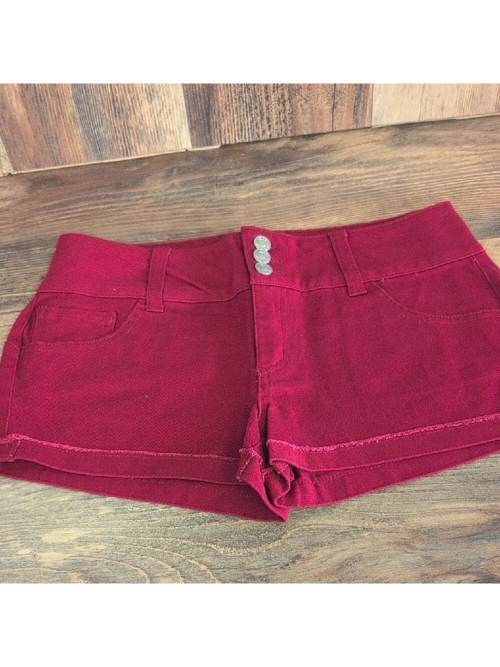 Love Revival High Waist Red Denim Shorts with Cuffed Hem 11